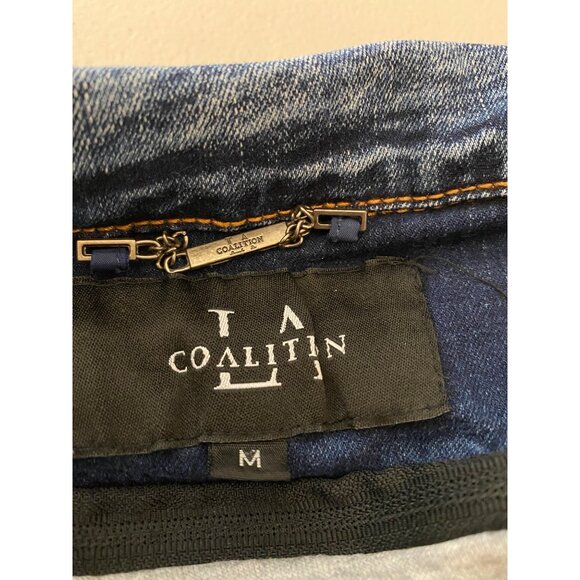 LA Coalition Womens Medium Denim & Gray Hooded Jacket With Distressed Details - Picture 5 of 13